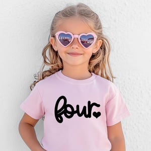 4th Birthday Shirt for Girl - Four Heart Graphics Print T-Shirt, Gift for Toddlers