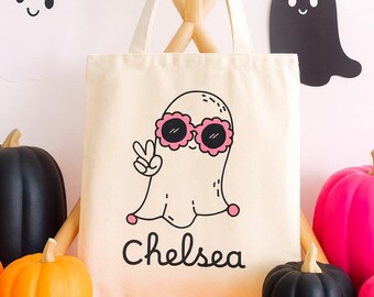Halloween Trick or Treat Tote Bag for Girls, Personalized Name, Cute Ghost  Halloween Candy Bag, Gift for Girls