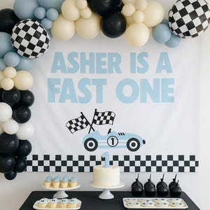 Personalized Fast One Birthday Banner: Checkered Flag 1st Birthday Decor image 1