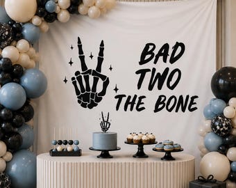 Bad TWO the Bone Birthday Backdrop: Custom Skeleton Banner