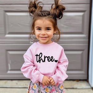 Girls 3rd Birthday Shirt - Three Sweatshirt - Third Birthday Outfit - Three Heart Shirt for Girls Birthday Gift