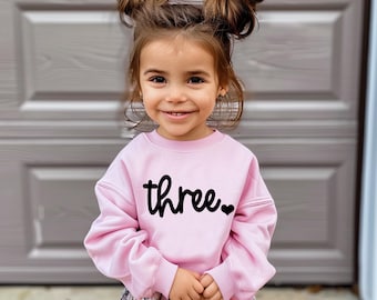 Girls 3rd Birthday Sweatshirt: Three Heart Outfit