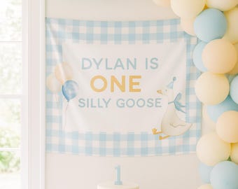 One Silly Goose Birthday Banner, Baby Boy Party Decoration