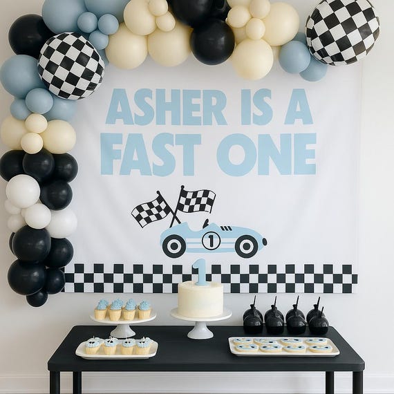 Personalized Fast One Birthday Banner: Checkered Flag 1st Birthday Decor