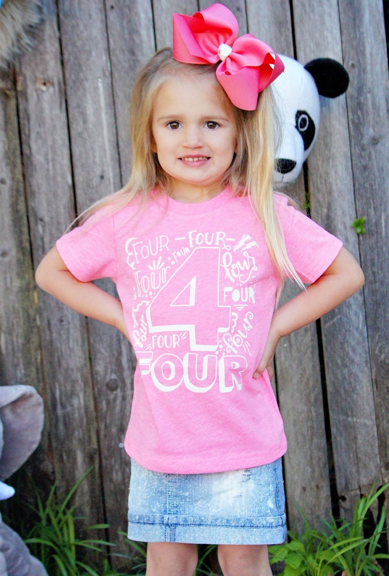 Fourth Birthday Shirt Girl Four Year Old Birthday Girl Shirt 4 Etsy