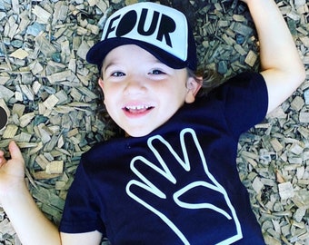 4th Birthday Shirt Boy: Four Hand Outfit, Party Gift
