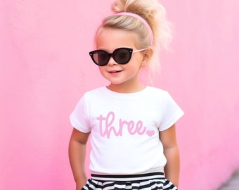 Girls 3rd Birthday Shirt - Third Birthday Outfit - Girls Birthday Shirt - Heart - Three Shirt - 3rd Birthday Shirt for a Girl