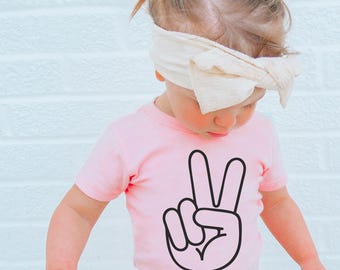 Two Shirt for Girl 2nd Birthday, Personalized Two Year Old Peace Sign Toddler Tee
