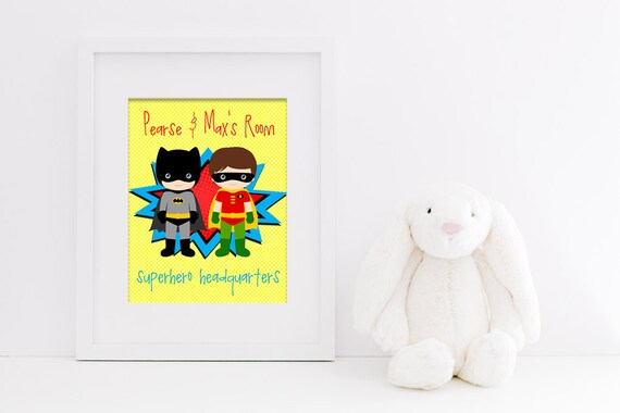Items similar to SUPERHERO Headquarters Brothers Wall Art- Pick Your ...