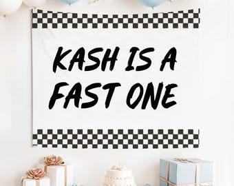 Personalized Race Car 1st Birthday Banner: Checkered Flag Party Decor