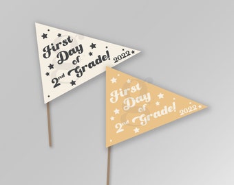 First Day of Second Grade 2nd Grade Back to School Pennant Flags Printable Banner Instant Download