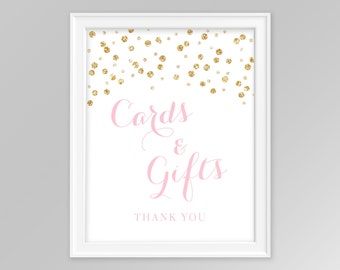 Printable Cards and Gifts sign, 8x10 gold glitter confetti sign, pink and gold sign, card and gifts shower sign, customizable sign, 008