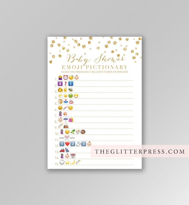 Baby Shower Emoji Pictionary Printable Gold Baby Shower Game Etsy Canada