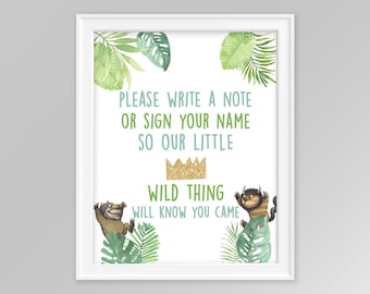Where the Wild Things Are Guestbook Sign 8"x10" Printable Party Decor, Little Wild Thing, First Birthday, Baby Shower, INSTANT DOWNLOAD