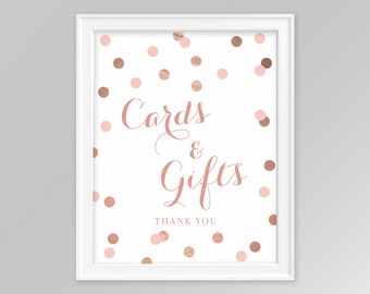 Printable Cards and Gifts sign, 8x10 blush and rose gold glitter confetti sign, card and gifts shower sign, customizable sign, 005