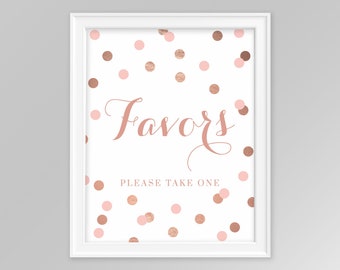 Printable Party Favors sign, 8x10 blush and rose gold glitter confetti sign, favors shower sign, INSTANT DOWNLOAD, 005