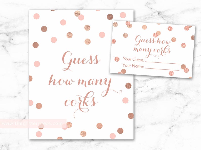Guess How Many Corks in the Jar Printable Sign and Cards Rose | Etsy