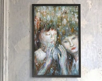 Acrylic Original Painting   " Talking about lights "    With handmade frame     by Tetsuhiro Wakabayashi