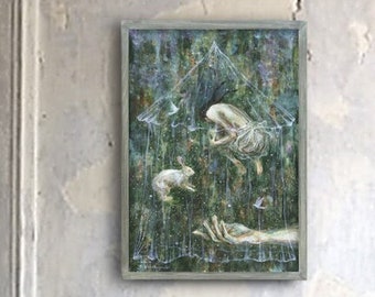 Acrylic Original Painting  "Breathed in tenderness"   With handmade frame   by Tetsuhiro Wakabayashi