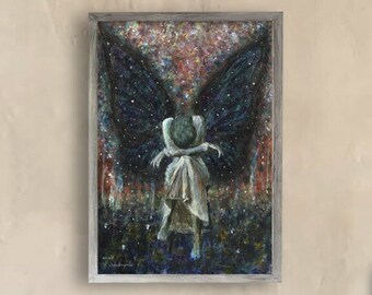 Acrylic Original Painting  "Birth of the Universe"   With handmade frame   by Tetsuhiro Wakabayashi