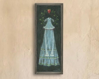 Acrylic Original Painting   " Strawberry ghost "    With handmade frame     by Tetsuhiro Wakabayashi