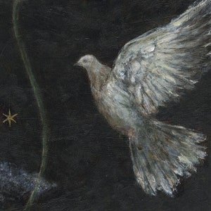 Acrylic Original Painting Flower, Star, Bird On wood panel by Tetsuhiro Wakabayashi image 4