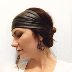 Black Pleather Headwrap, Faux Leather Headband, Faux Leather Turban, Women's Headwrap, Biker Headband, Vegan Leather, Gift