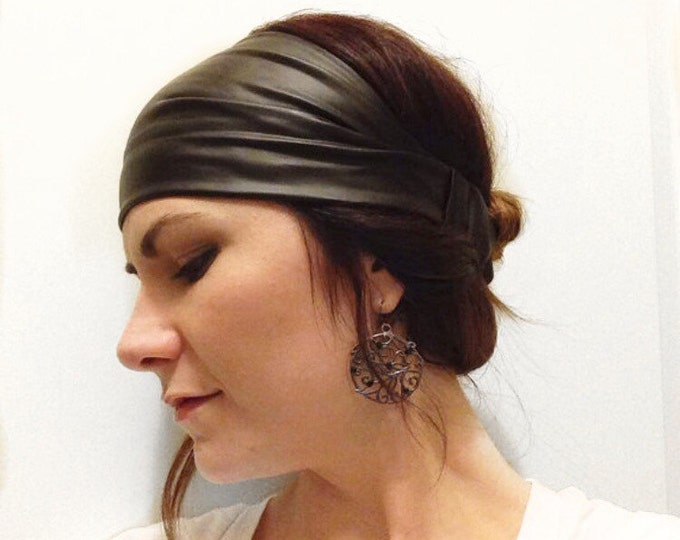 Black Pleather Headwrap Faux Leather Headband Faux Leather Turban Womens Headwrap Biker