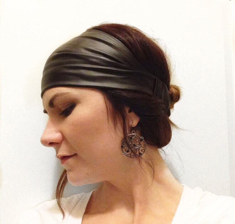 Black Pleather Headwrap, Faux Leather Headband, Faux Leather Turban, …