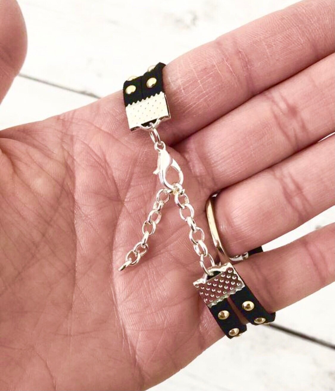 Black Bracelet Faux Leather Bracelet DoubleStrand Studded Etsy