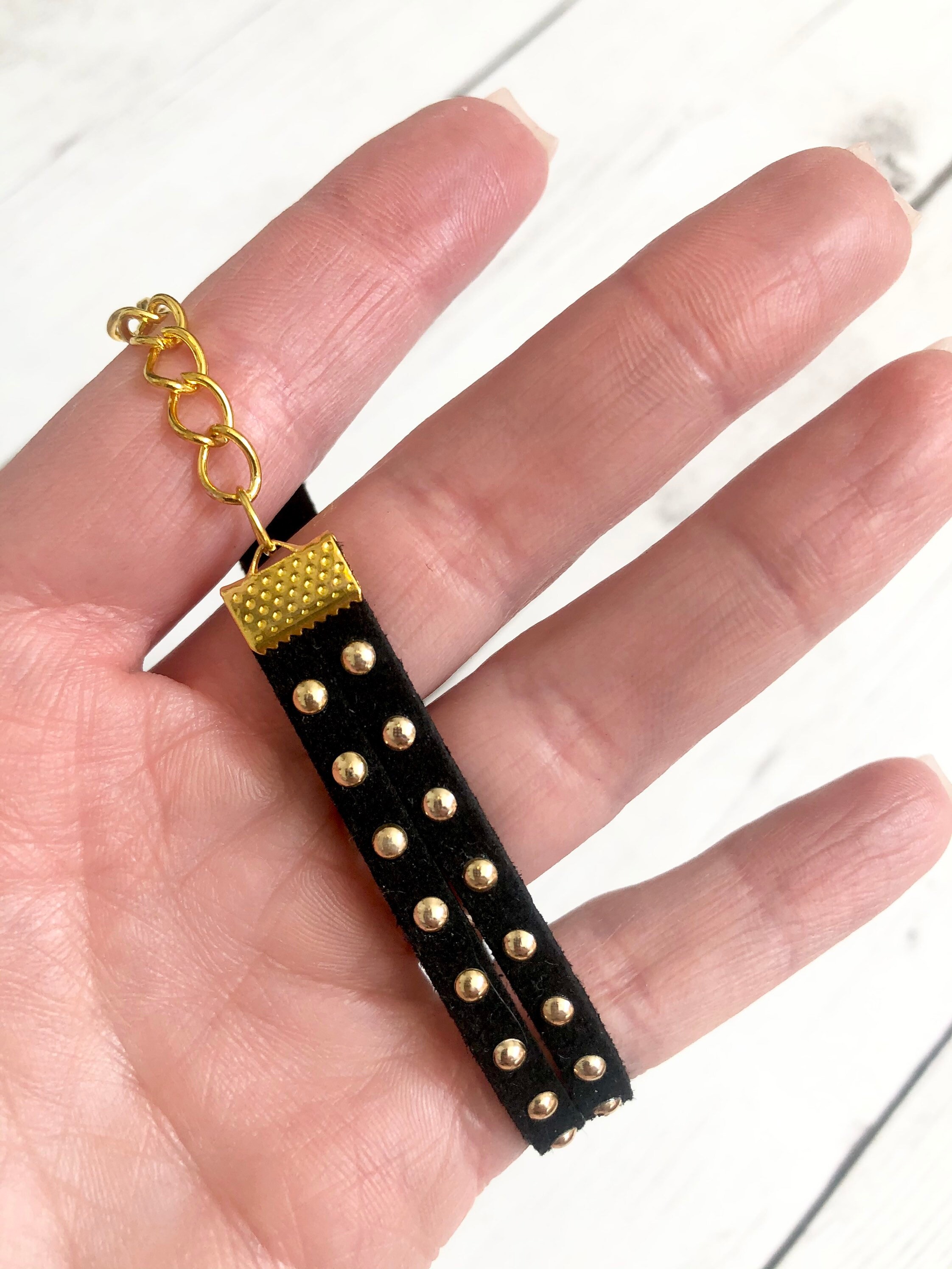 Black Bracelet Faux Leather Bracelet DoubleStrand Studded Etsy