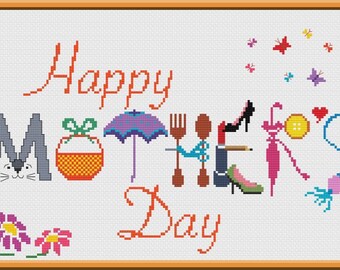 Mother Cross Stitch Pattern PDF Chart Font Word Cross Stitch Instant Download