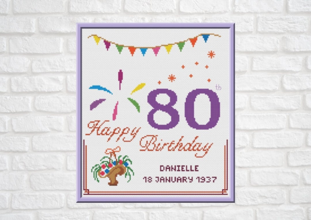 80th Birthday Cross Stitch Pattern Customizable PDF Chart Personalized