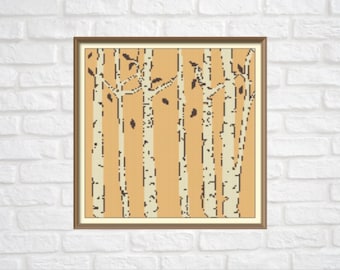 Birches Autumn Counted Cross Stitch Pattern PDF Chart Modern Art Instant Download Abstract Cross Stitch