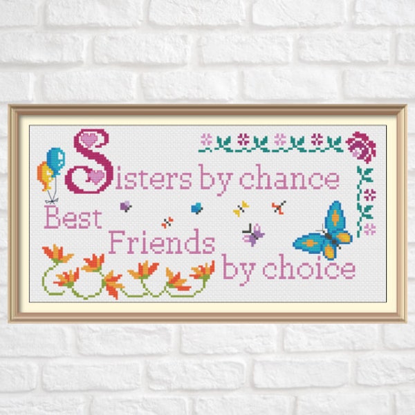 Sisters Cross Stitch Pattern PDF Chart Quote Instant Download