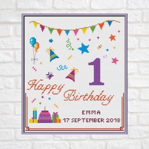 Alles Gute zum Geburtstag Karte Kreuzstich Muster Personalisierte PDF Karte für 1