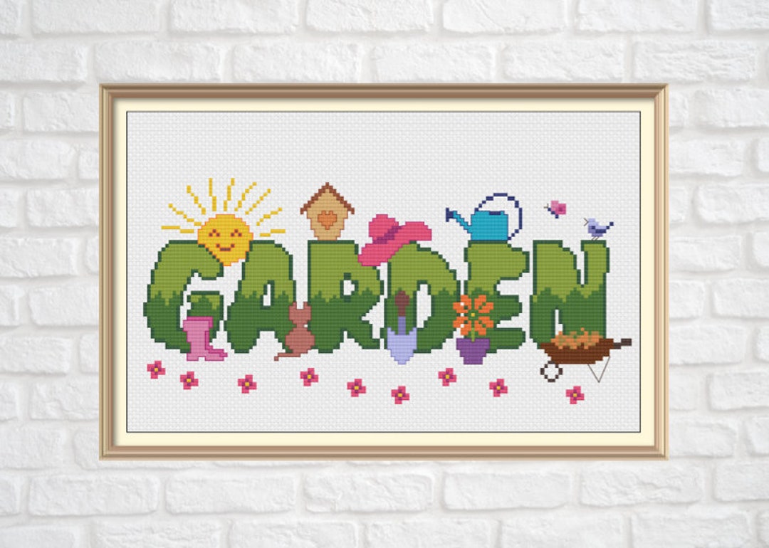 Garden Cross Stitch Pattern PDF Chart Modern Garden Font With Colorful ...