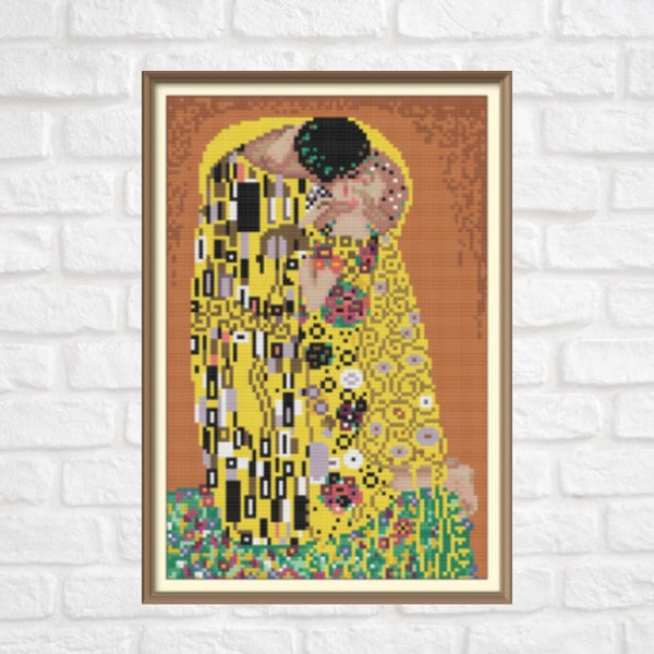 Le baiser de Klimt, modèle de point de croix, tableau PDF, tableau célèbre, art moderne