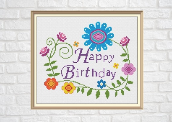 Birthday Cross Stitch Pattern Pdf Chart Instant Download Happy Etsy