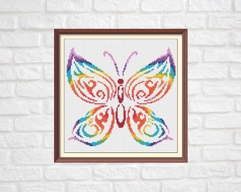 Butterfly Modern Colorful Counted Cross Stitch Pattern PDF Chart Instant Download Silhouette Cross Stitch