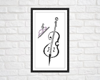 Cello Modern Cross Stitch Pattern PDF Chart Black Monochrome Cross Stitch Silhouette