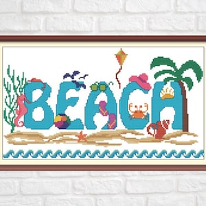 Beach Cross Stitch Pattern PDF Chart Beach Font Pattern Summer Beach Scene