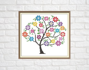 Spring Tree 1 Modern Cross Stitch Pattern PDF Chart Instant Download
