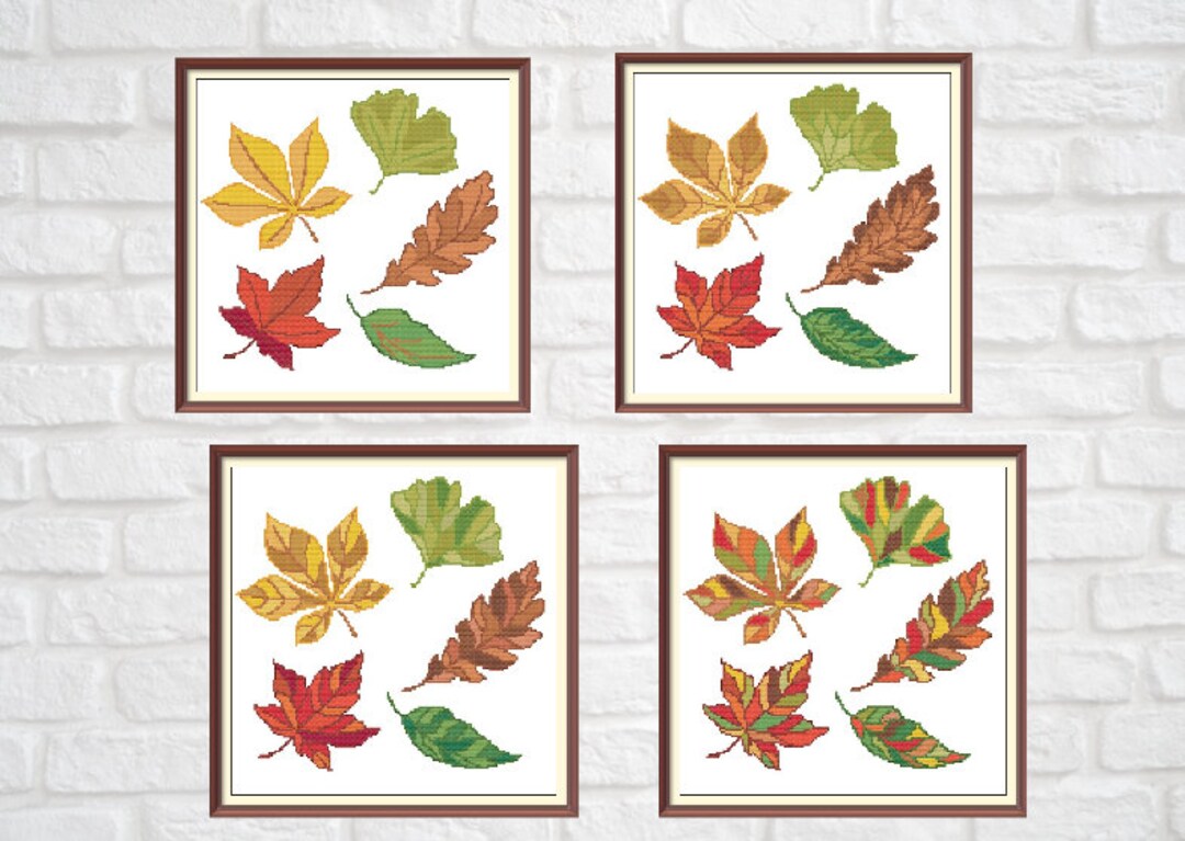 Leaves Modern Cross Stitch Pattern PDF Chart Set of 4 Autumn Leaves ...