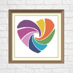 Heart Rainbow Counted Cross Stitch Pattern PDF Chart Instant Download Colorful Cross Stitch Pattern Valentine&#39;s Day