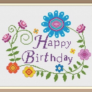 Birthday Cross Stitch Pattern PDF Chart Instant Download Happy Birthday ...