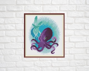 Octopus Sea Animal compté Cross Stitch Pattern PDF Chart Colorful Cross Stitch Pattern Téléchargement instantané