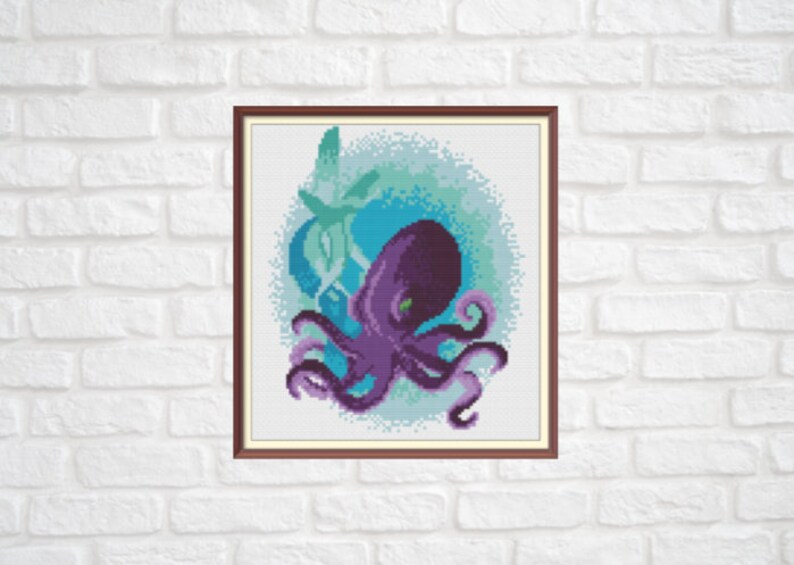 Octopus Sea Animal Counted Cross Stitch Pattern PDF Chart Colorful Cross Stitch Pattern Instant Download image 1