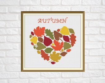 Spring Heart Leaves Modern Cross Stitch Pattern PDF Chart | Etsy