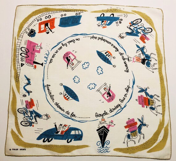 Vintage Panda Print Mid Century Transportation Han
